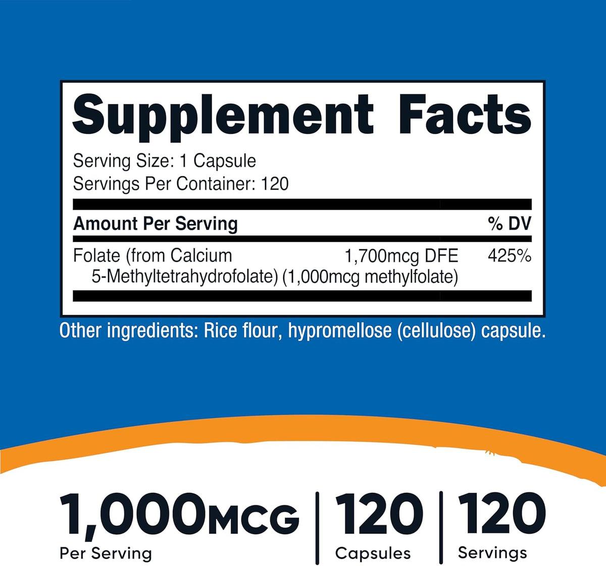 Nutricost Methylfolate 1000 mcg, 120 Vegetarian Capsules – Gluten-Free, Non-GMO (Active Folate) - görsel 2