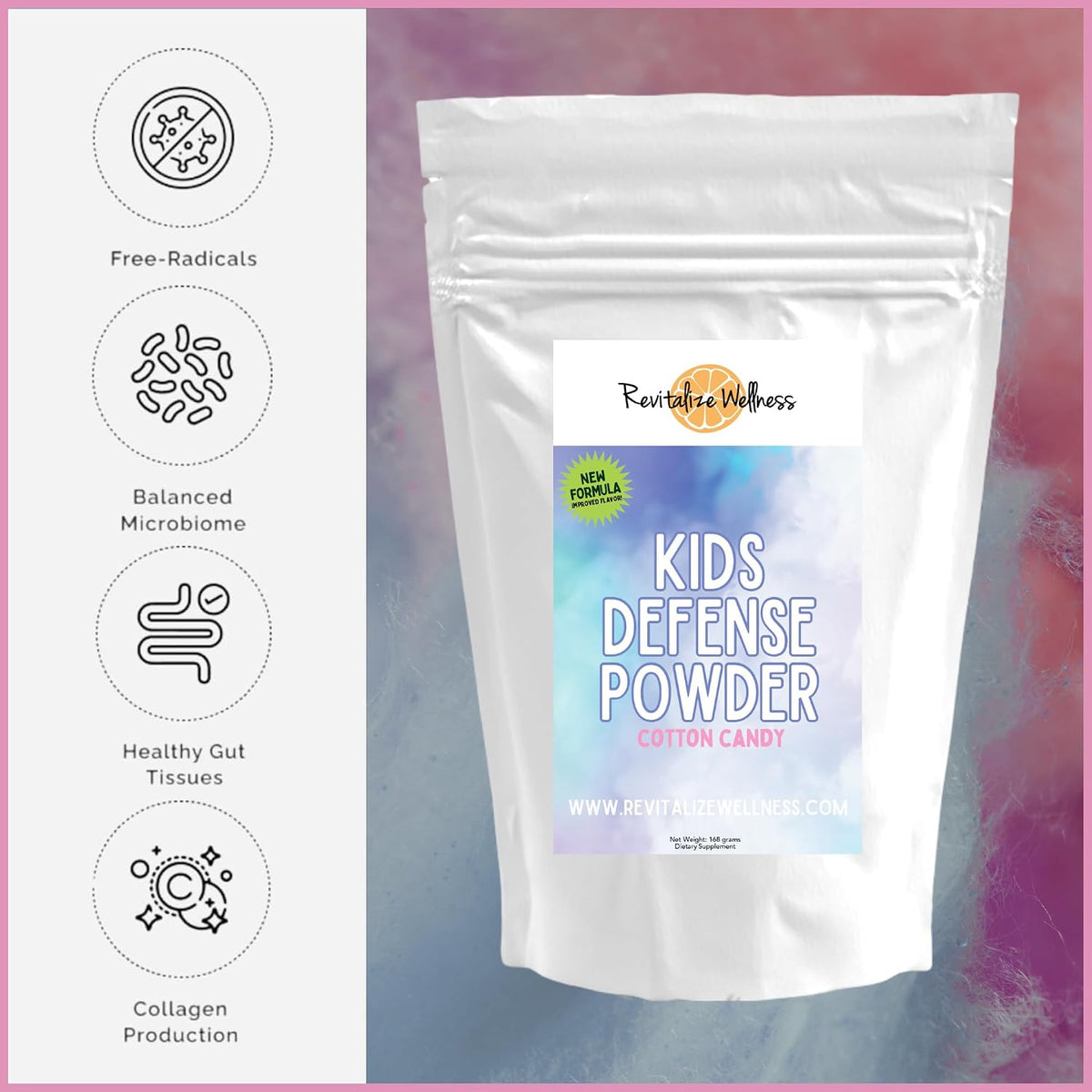Kids Defence Powder | Orthomolecular Vitamin C (1000 mg) & B3 (250 mg) | New Formula | Cotton Candy Flavour | 120 Servings - görsel 6