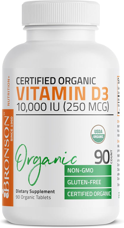 Bronson Vitamin D3 10,000 IU - Organic Non-GM Supplement for Immune & Bone Health, 90 Tablets