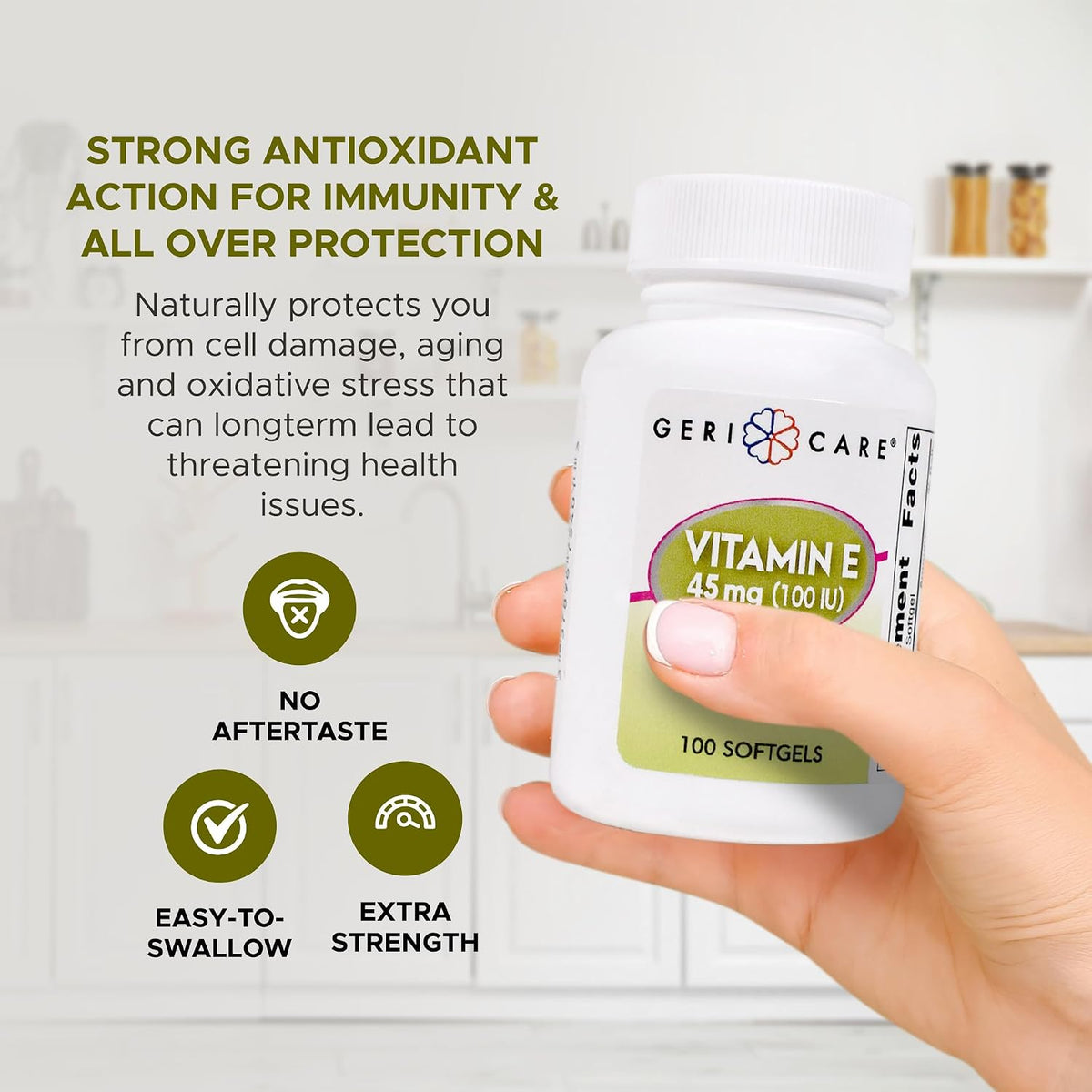 GeriCare High-Potency Vitamin E Capsules – 100 IU for Skin & Immune Support, 45mg | 100 Count - görsel 4