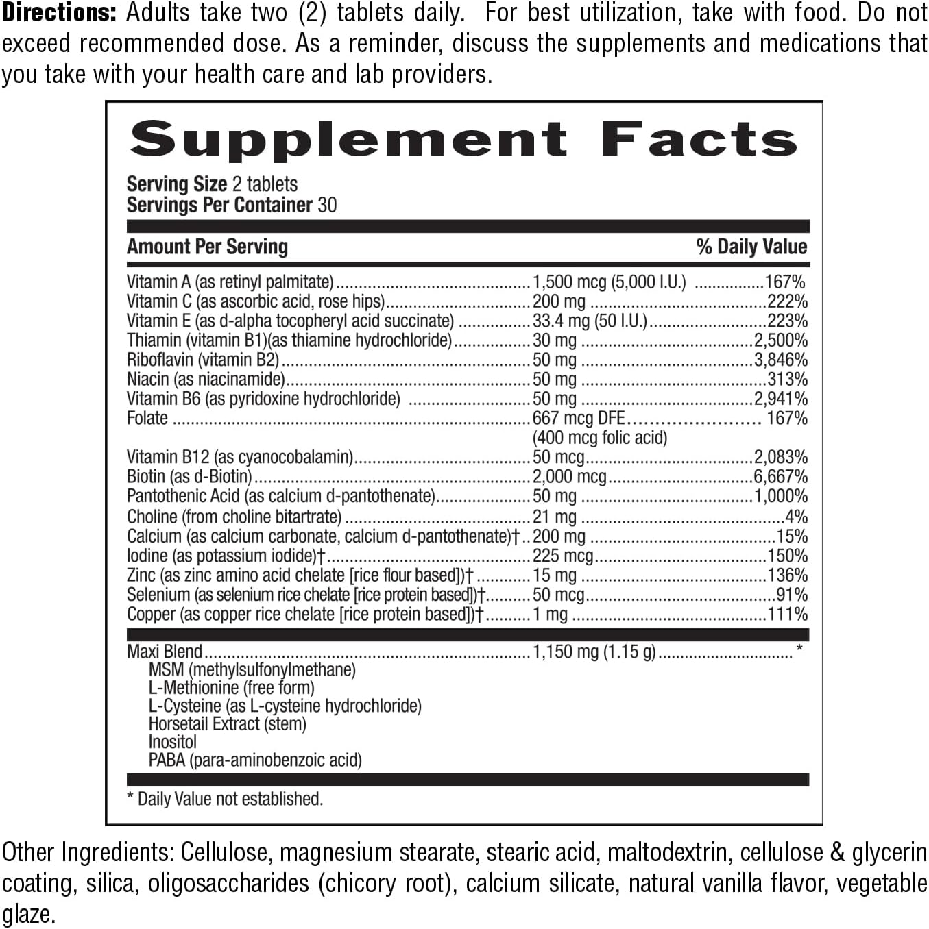Country Life Maxi-Hair Supplement - 2000mcg Biotin for Hair, Skin and Nails - Certified Gluten-Free and Vegetarian - 60 Tablets - görsel 5