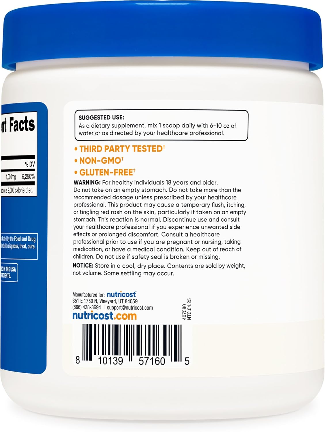 Nutricost Niacin Vitamin B3 Powder 250g – 1g Per Serving - görsel 4