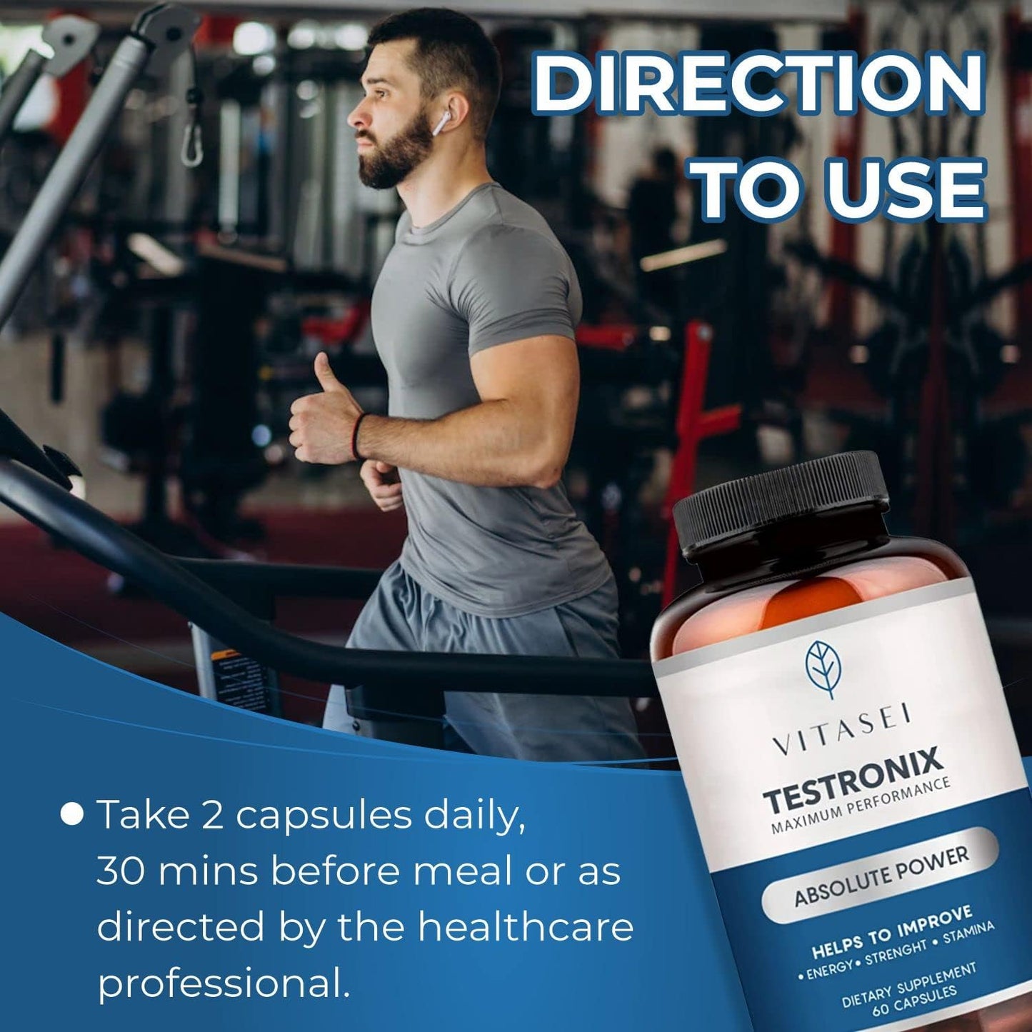 VITASEI Testronix Performance Supplement for Men – Energy and Muscle Support – 60 Capsules (Pack of 2) - görsel 5