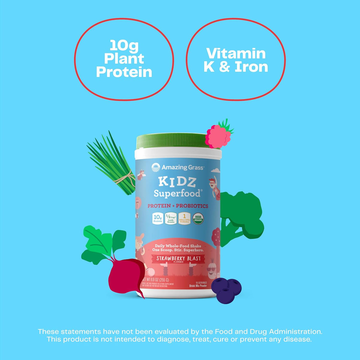 Amazing Grass Kidz Superfood: Strawberry Blast – Organic Greens Powder with Probiotics & Plant Protein - görsel 3