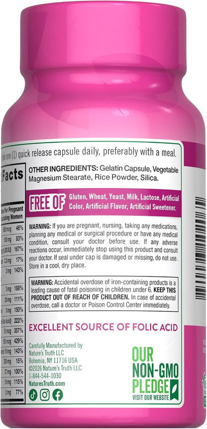 Nature's Truth Prenatal Vitamins with Folic Acid – 60 Capsules