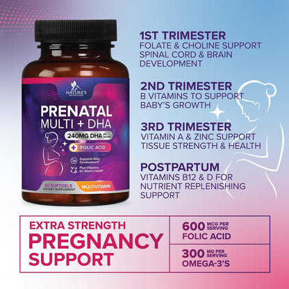 Nature's Nutrition Prenatal Vitamins with Folic Acid and Omega-3 DHA, 60 Softgels – Image 5