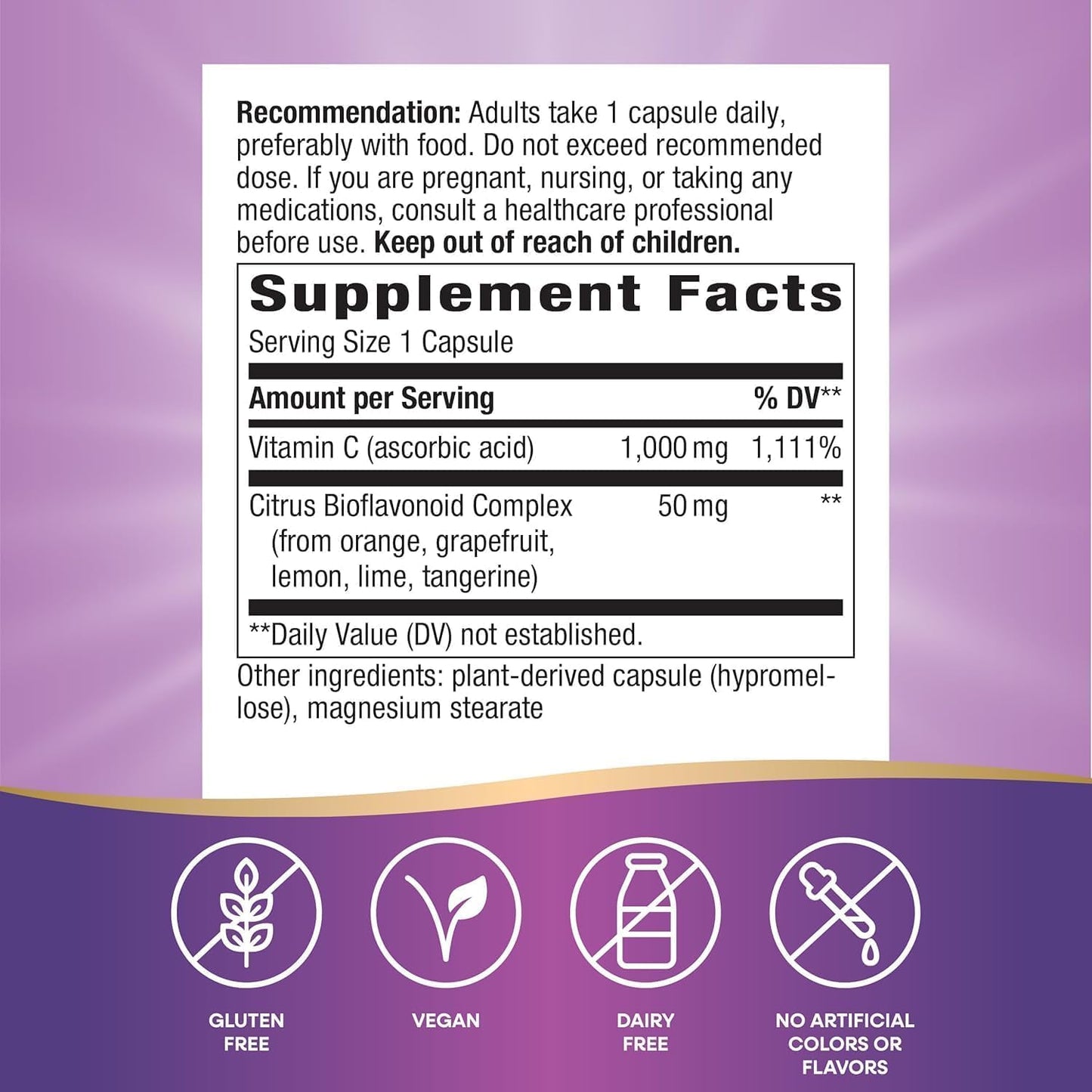 Nature's Way Extra Strength Vitamin C with Bioflavonoids, 1000 mg, 250 Vegan Capsules - görsel 2
