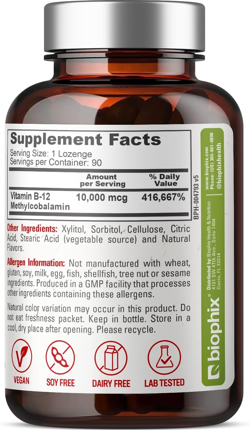 biophix Methyl B-12 10000 mcg 90 Vegan Lozenges Cherry Flavour Extra Strength - görsel 8
