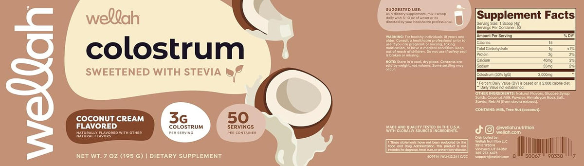 Wellah Colostrum Coconut Cream Flavour (50 Servings) - Sweetened with Stevia, 3g Colostrum Per Serving, Dietary Supplement - görsel 5