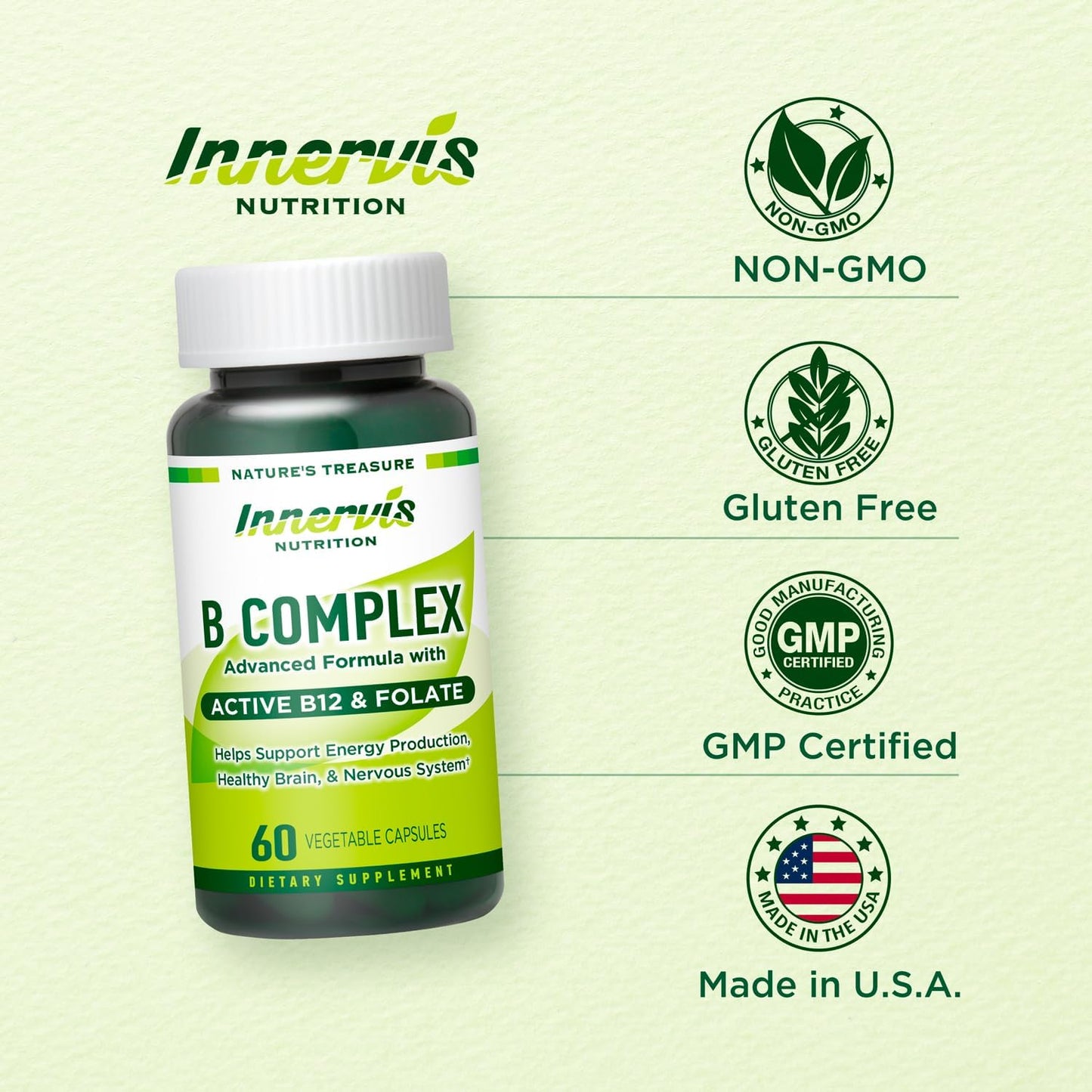 Bioactive B Complex with Active B12 & Folate – Contributes to Energy Metabolism, Brain & Nerve Function, 60 Vegan Capsules - görsel 5