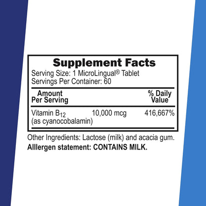 Superior Source No Shot Vitamin B12 Cyanocobalamin 10,000 mcg Sublingual Tablets, 60 Tablets