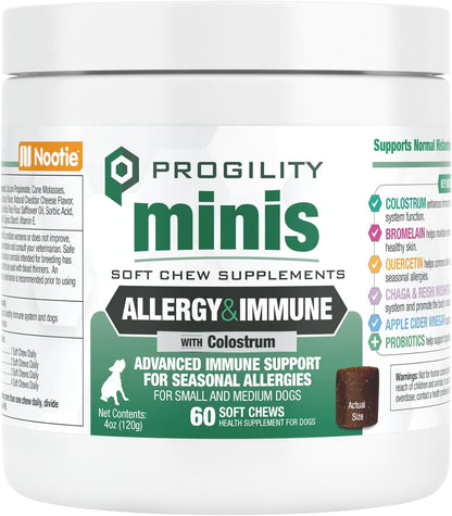 Progility Allergy & Immune Supplement for Dogs – Advanced Daily Immune System & Seasonal Allergy Support with Probiotics, Soft Chews (90 Count)