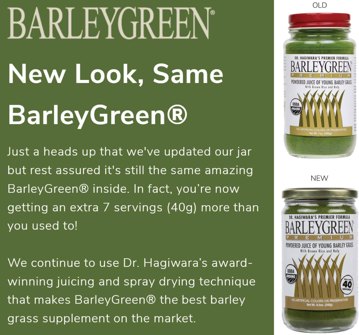 Dr. Hagiwara's Original Premium Barley Grass Juice Powder with Kelp - Organic, 240g - görsel 2