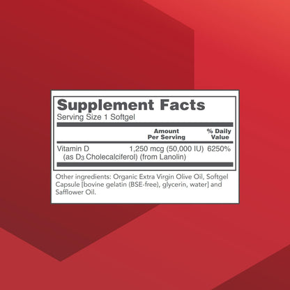 Protocol Vitamin D3 50,000 IU – Immune Support, Healthy Bones & Teeth, 50 Softgels