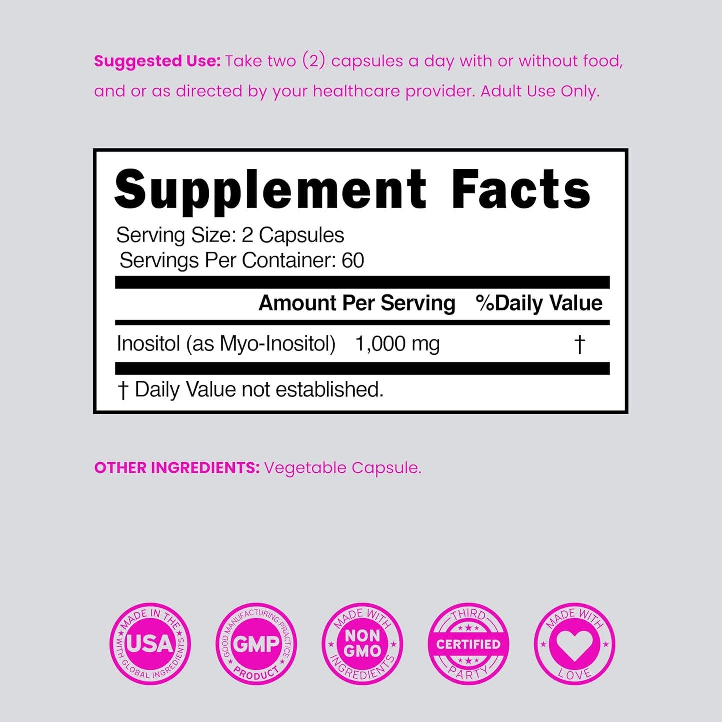 Myo-Inositol 1000mg Capsules – Hormone Balance Support – 120 Count - görsel 6