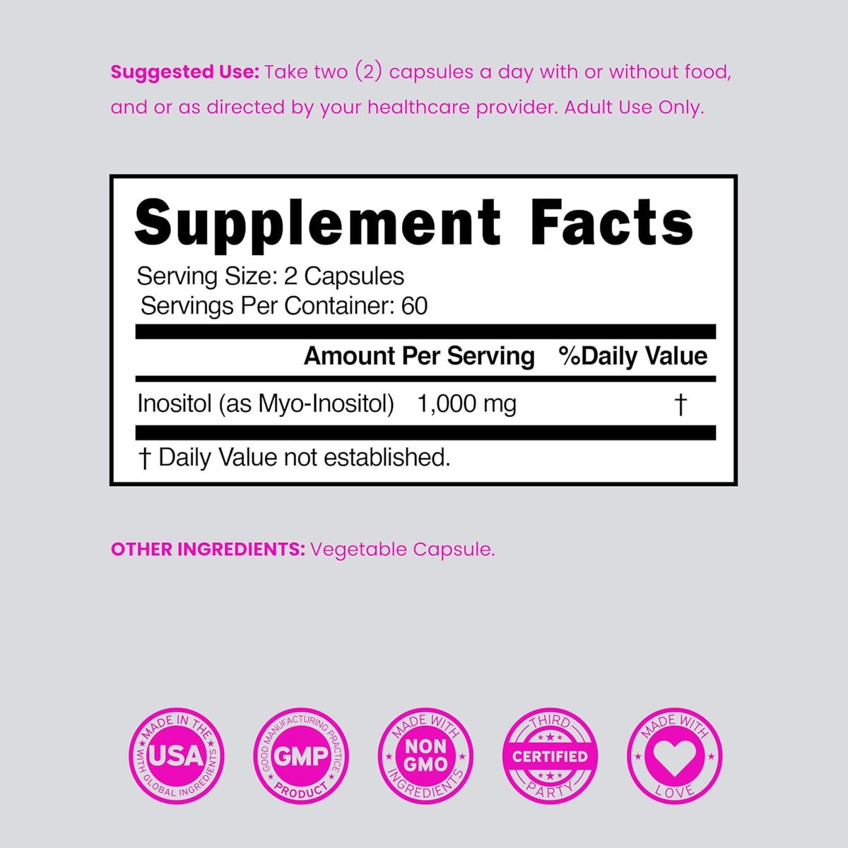 Myo-Inositol 1000mg Capsules – Hormone Balance Support – 120 Count - görsel 6