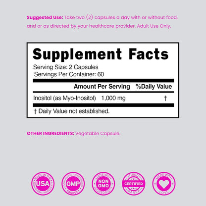 Myo-Inositol 1000mg Capsules – Hormone Balance Support – 120 Count
