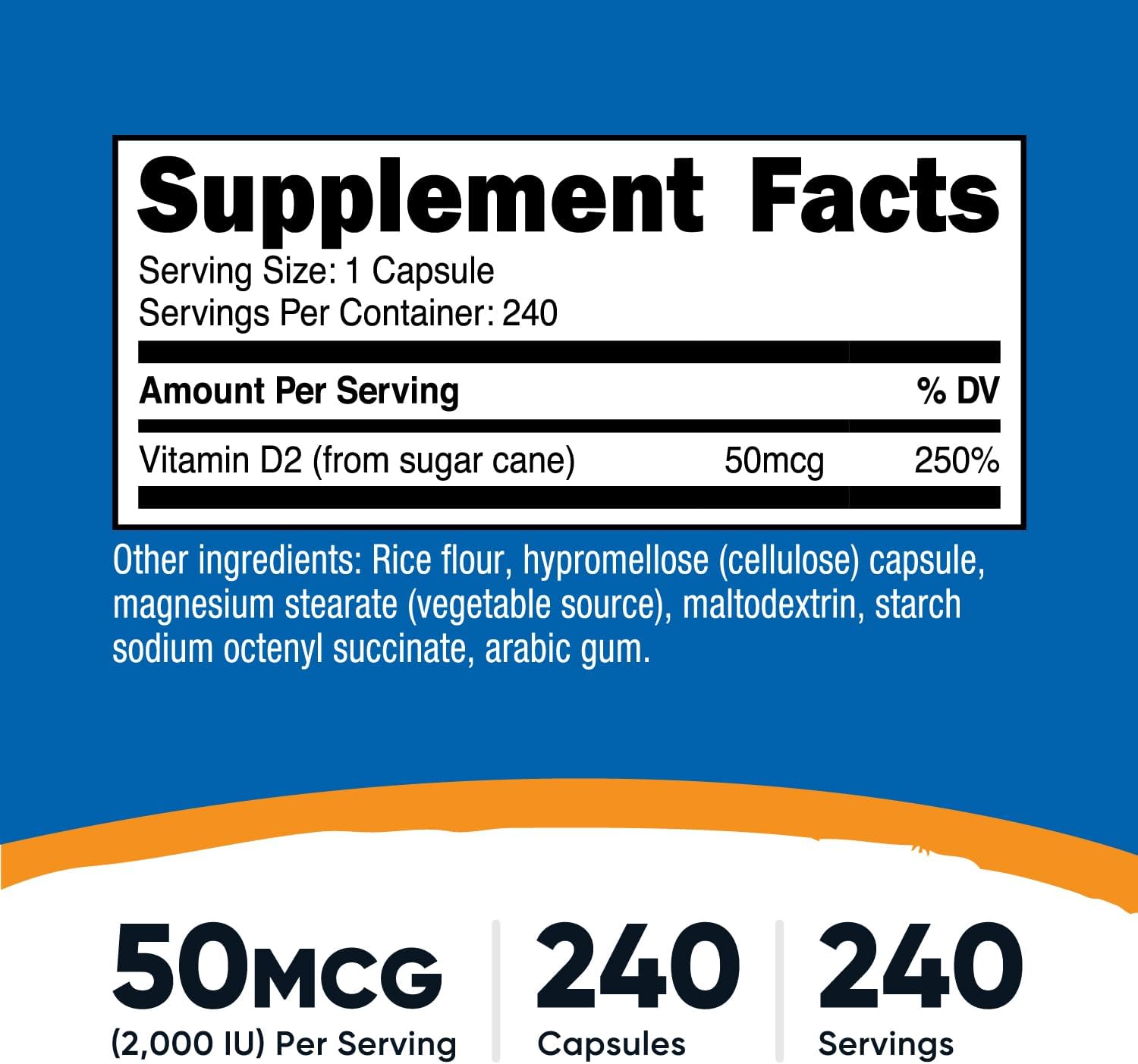 Nutricost Vitamin D2 Supplement (2000 IU) - 240 Capsules, Vegan, Non-GMO, Gluten-free - görsel 2