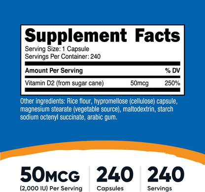 Nutricost Vitamin D2 Supplement (2000 IU) - 240 Capsules, Vegan, Non-GMO, Gluten-free