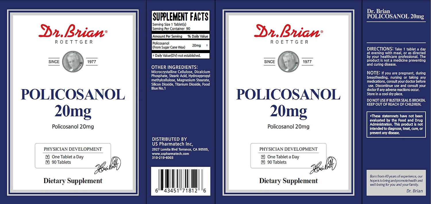 Dr. Brian Policosanol 20mg | Heart & Cholesterol Health Food Supplement - 90 Vegan Tablets - görsel 8