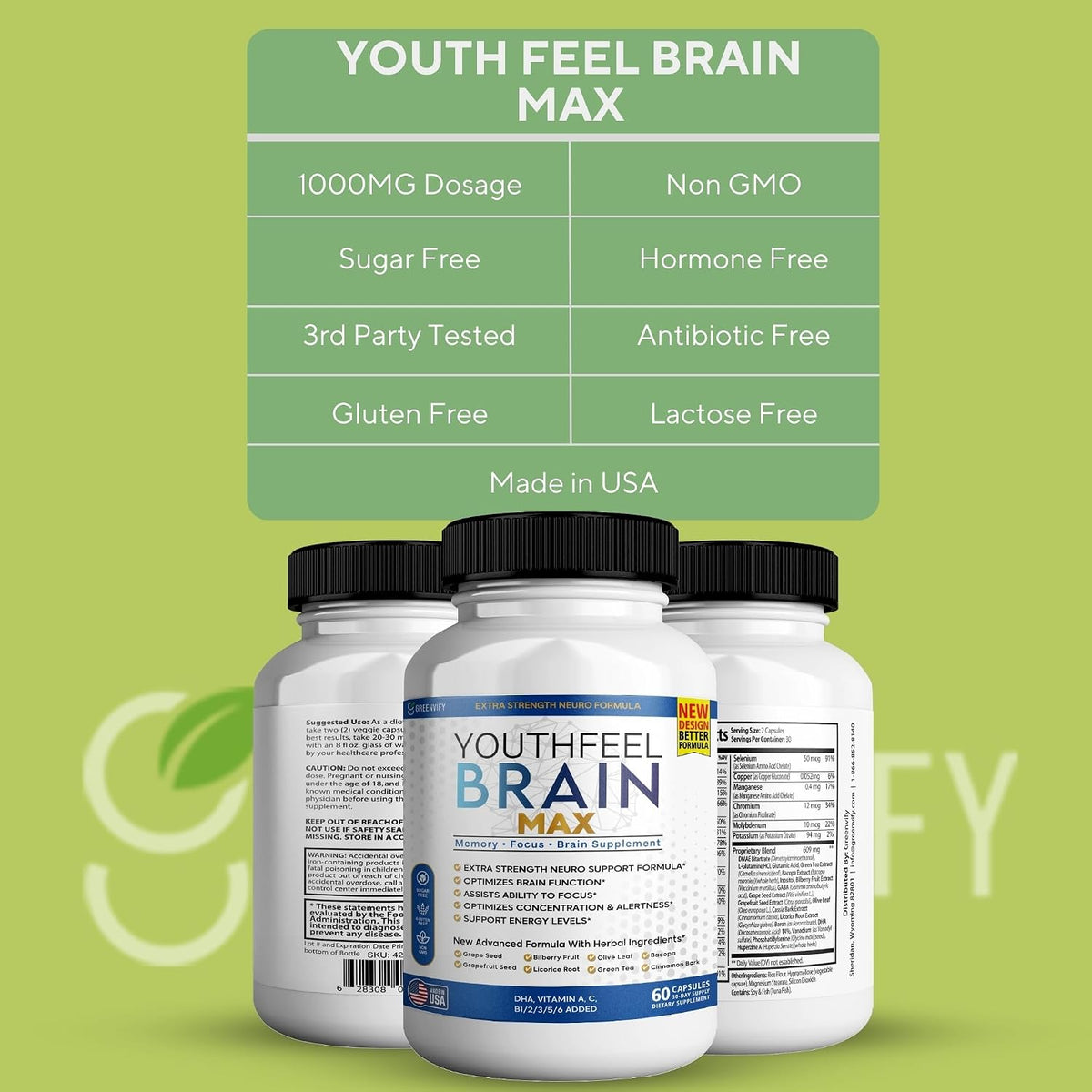 Youthfeel Brain Max Extra Strength Cognitive Focus and Clarity Formula, 60 Capsules - görsel 4