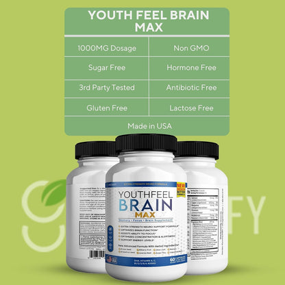 Youthfeel Brain Max Extra Strength Cognitive Focus and Clarity Formula, 60 Capsules