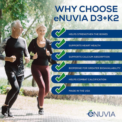 Enuvia D3+K2: Vitamin D3 & K2 Food Supplement with BioPerine, 60 Vegetarian Capsules