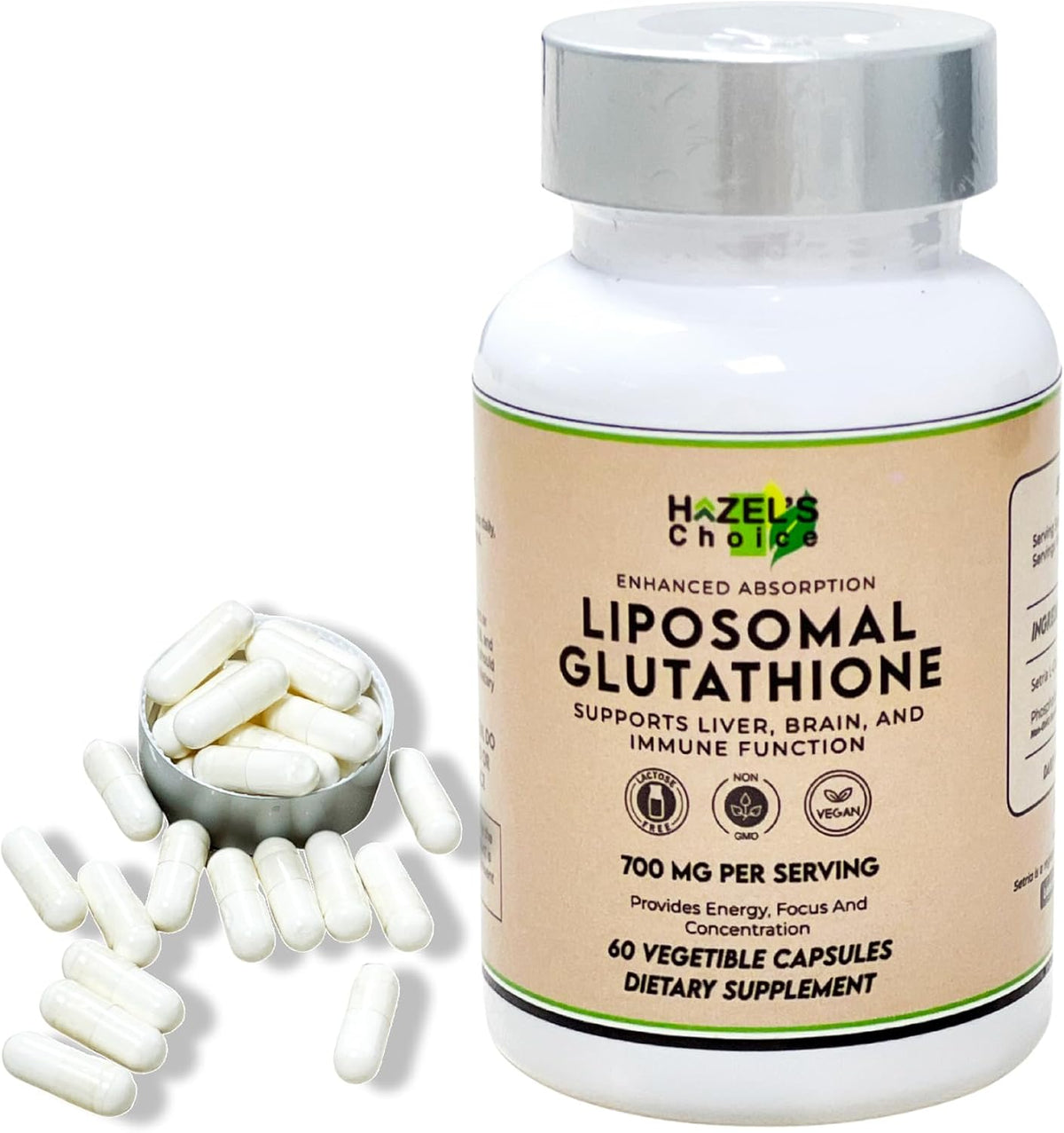 HAZEL'S Choice Liposomal Glutathione 700mg | 60 Vegetable Capsules | Vegan, Non-GMO, Lactose-Free | Plant-Based Formulation - görsel 1