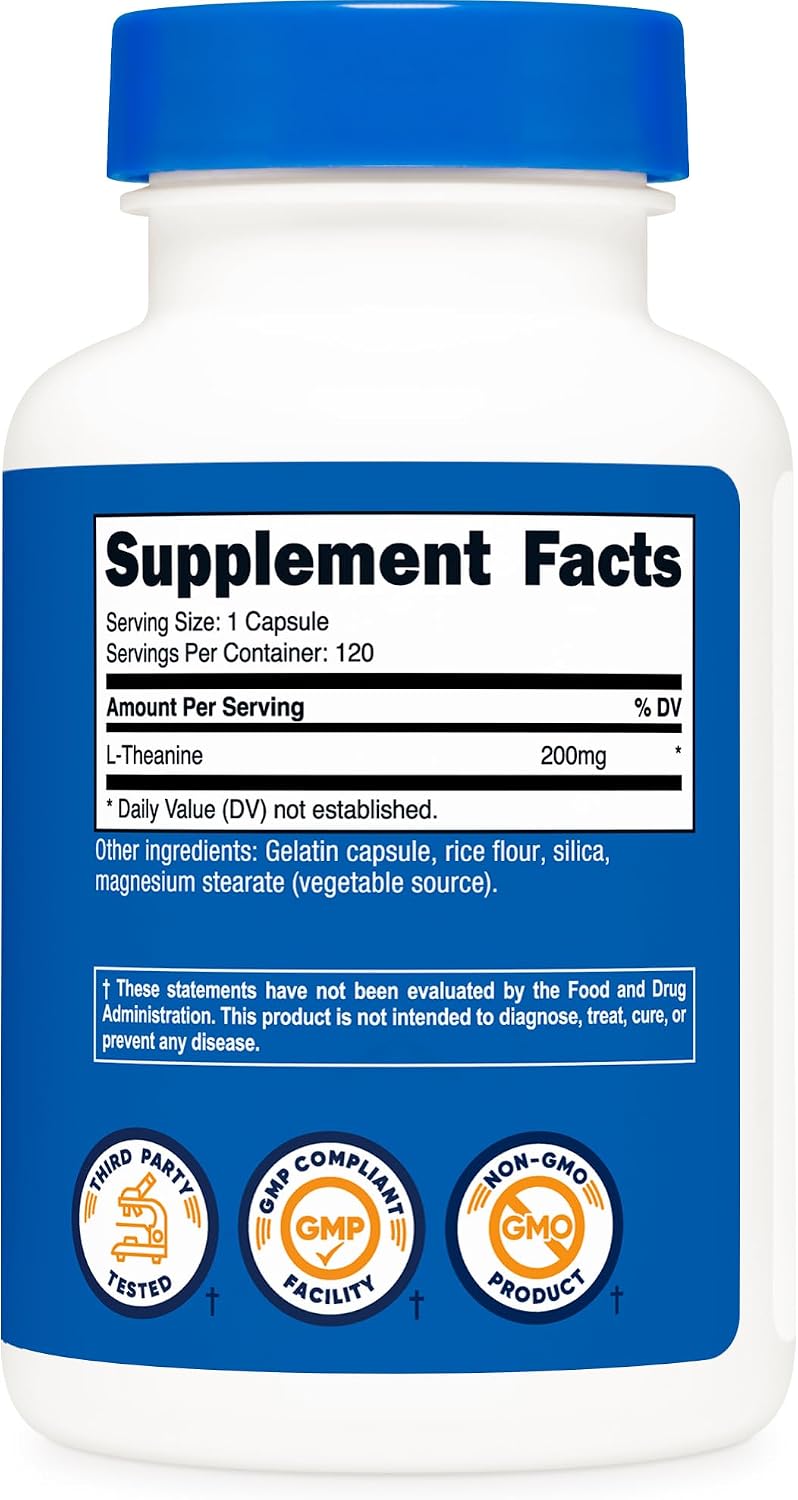 Nutricost L-Theanine 200mg, 120 Capsules, Double Strength – Non-GM, Gluten-free - görsel 5