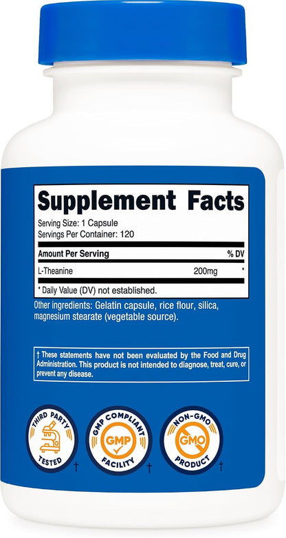 Nutricost L-Theanine 200mg, 120 Capsules, Double Strength – Non-GM, Gluten-free