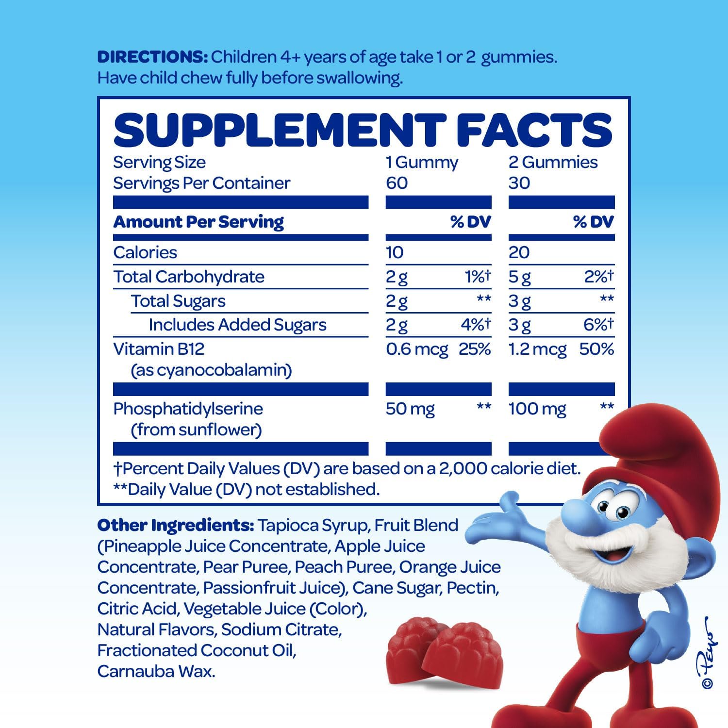 The Smurfs Nootropic Gummies for Kids - Focus & Memory Support with Vitamin B12 & Phosphatidylserine - 60 Vegan Gummies - görsel 2