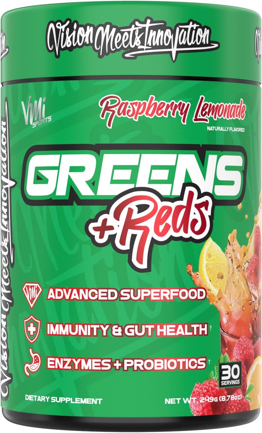 VMI Sports Greens + Reds Advanced Superfood - Immunity & Gut Health with Enzymes & Probiotics, 30 Servings (Raspberry Lemonade) - görsel 6