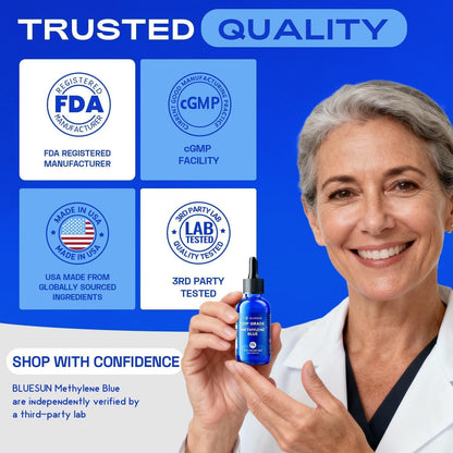 Bluesun Methylene Blue Drops 1% Pharmaceutical Grade - USA-made, Formaldehyde-Free, 3rd-Party Tested, 2 Pack (60ml each)