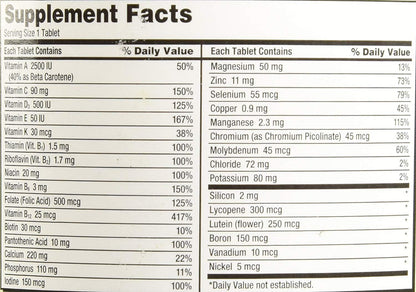 Kirkland Signature Adult 50+ Multi Vitamins & Minerals, 400 Tablets (2 Pack)