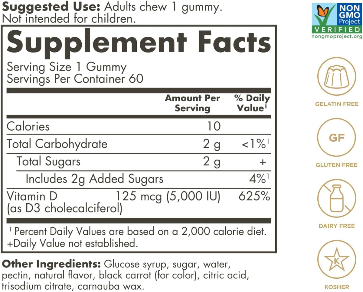 Solgar Vitamin D3 Gummies 5,000 IU - Strawberry Flavour, 60 Gummies - görsel 2