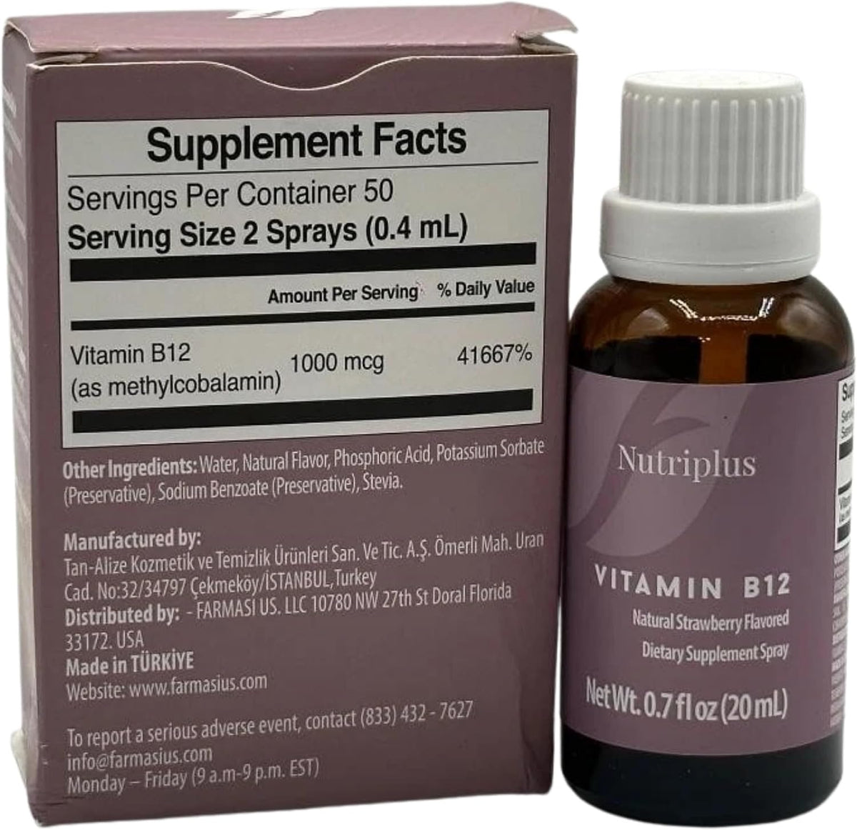 FARMASi Nutriplus Vitamin B12 Spray, Strawberry, 1000 mcg, 20 ml, Vegan - görsel 4
