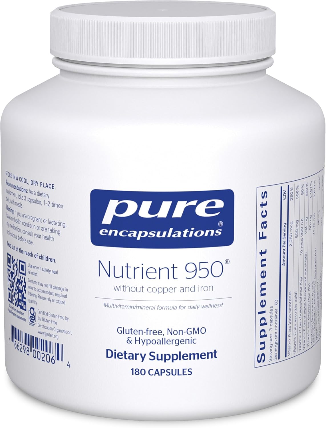 Pure Encapsulations Nutrient 950 Without Copper & Iron – Hypoallergenic Multivitamin and Mineral Formula (180 Capsules) - görsel 1