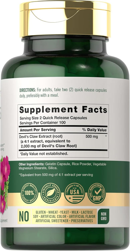 Carlyle Devil's Claw Herbal Supplement, 200 Capsules - Non-GMO & Gluten-free