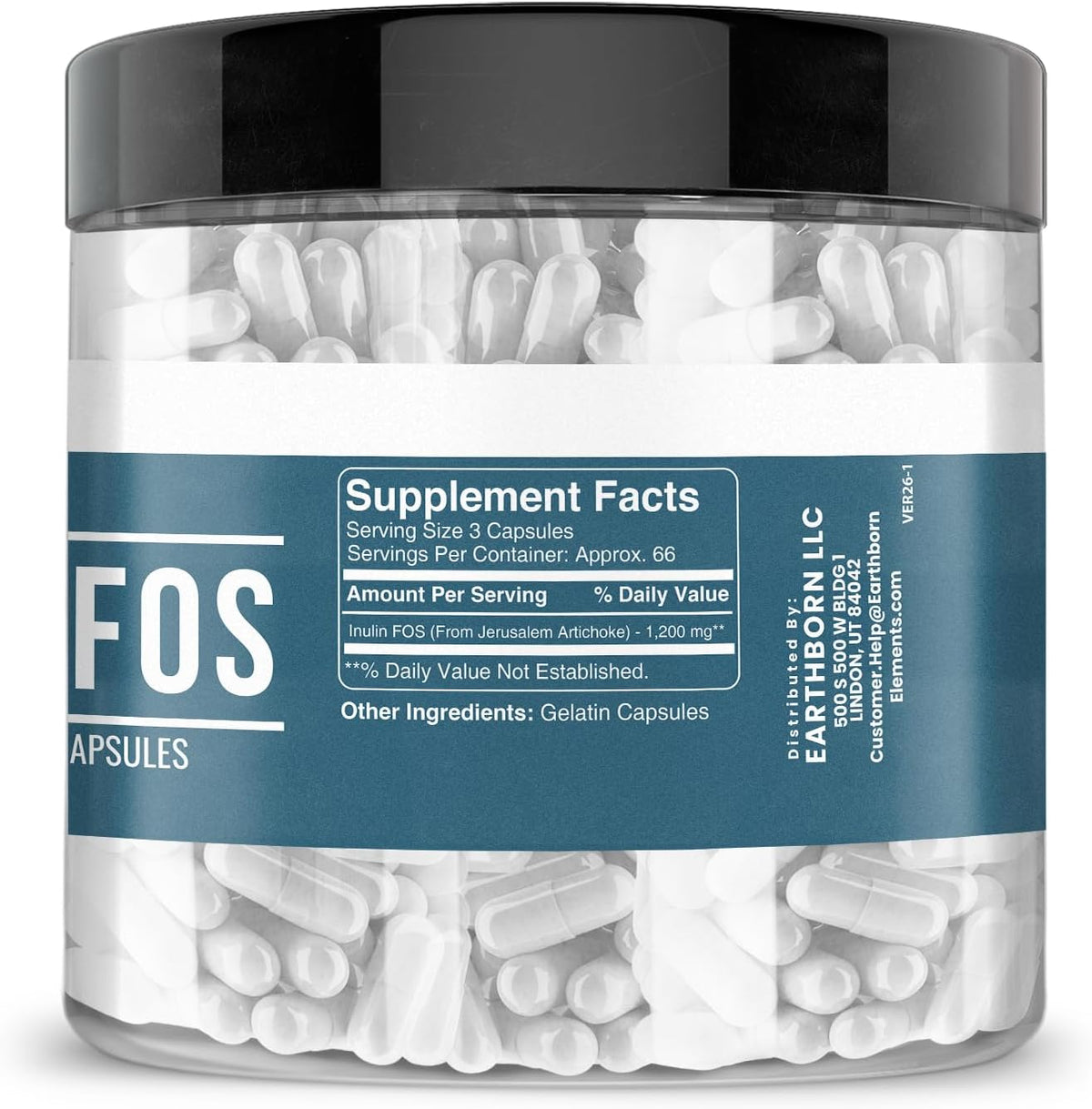 Earthborn Elements Inulin FOS 200 Capsules, Pure & Undiluted, No Additives - görsel 2