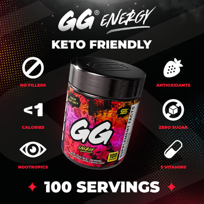 Gamer Supps GG Energy - Dragonfruit Punch (100 Servings) - Keto-Friendly Gaming Energy and Nootropic Blend, Sugar-Free + Organic Caffeine + Vitamins, Powdered Drink