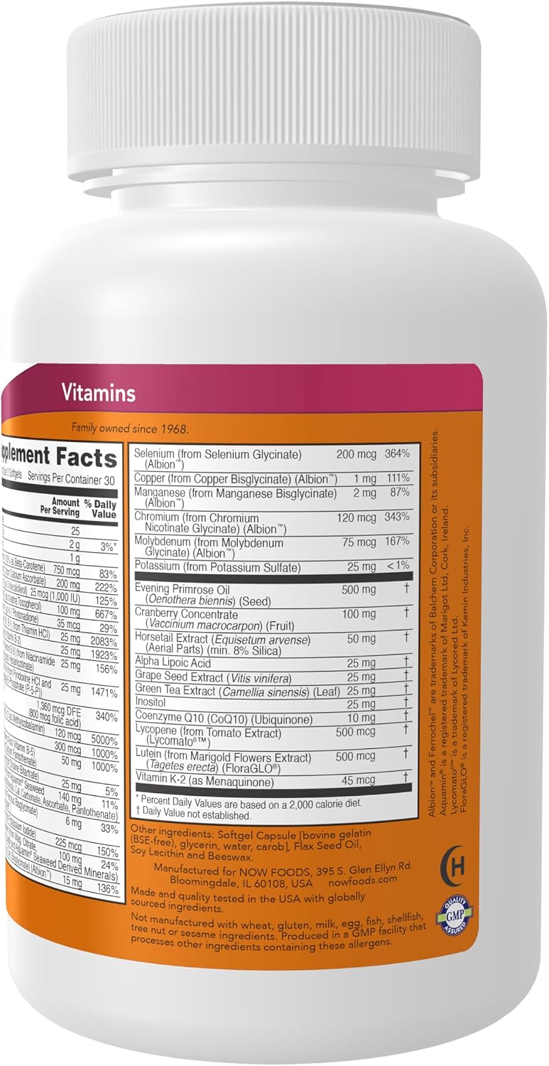 NOW Foods Supplements, Eve™ Women's Multivitamin with Evening Primrose, Cranberry, Green Tea, Horsetail Silica & CoQ10, 90 Softgels - görsel 3