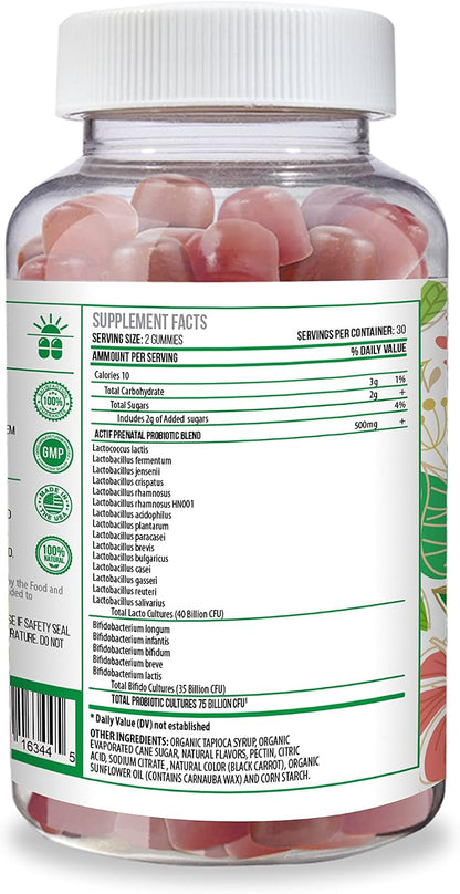 ACTIF Prenatal Probiotic Maximum Strength – 75 Billion CFU, 20 Strains, Immunity & Gut Support, Zero Nausea Gummies, Strawberry, 60 Count