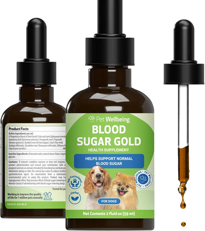 Pet Wellbeing Blood Sugar Gold for Dogs - Holistic Support for Healthy Blood Sugar Levels, Insulin Stabilisation & Normal Pancreatic Function - NASC Certified & Vet-Formulated - 118 ml Liquid