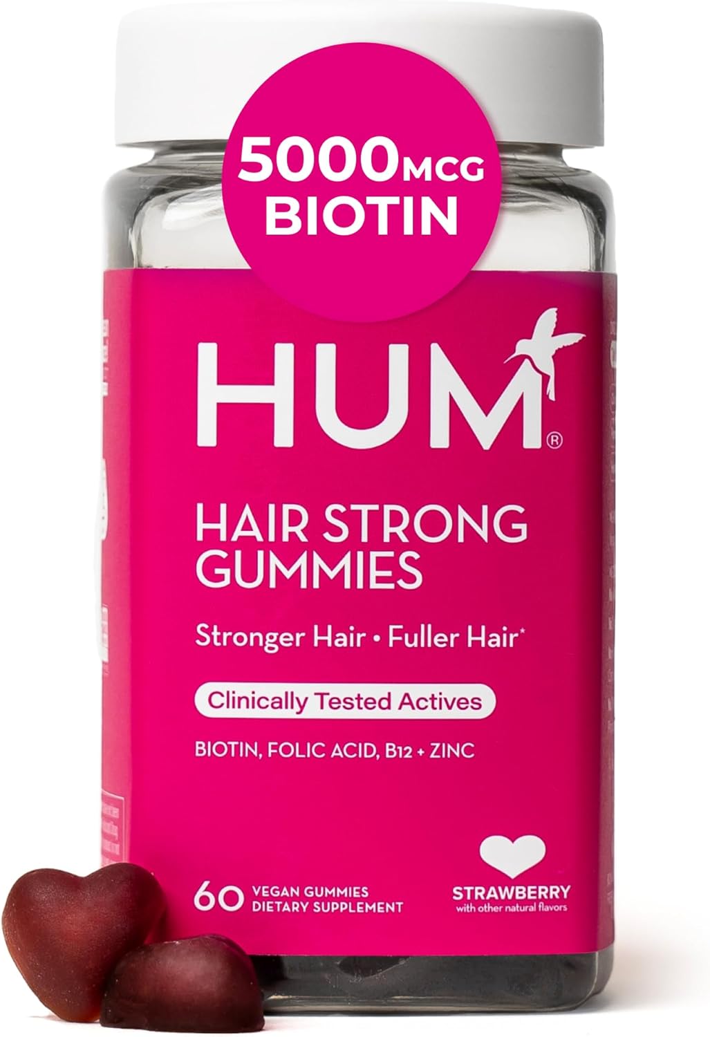 HUM Hair Strong Hair Support Gummies with Biotin, Zinc, Vitamin B12, Folic Acid - 60 Gummies - görsel 1