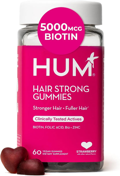 HUM Hair Strong Daily Hair Growth Gummies - 180 Gummies with Biotin, Zinc, Vitamin B12, Folic Acid & Fo-Ti for Healthy Hair Support
