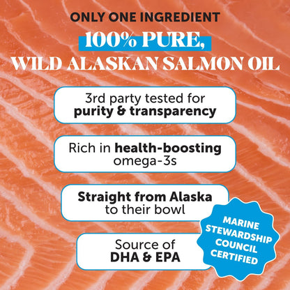 Wild Alaskan Salmon Oil for Dogs & Cats - Omega-3 Fish Oil with EPA & DHA, Sockeye Salmon, Skin & Coat Support, Pure Food Topper - 946 ml