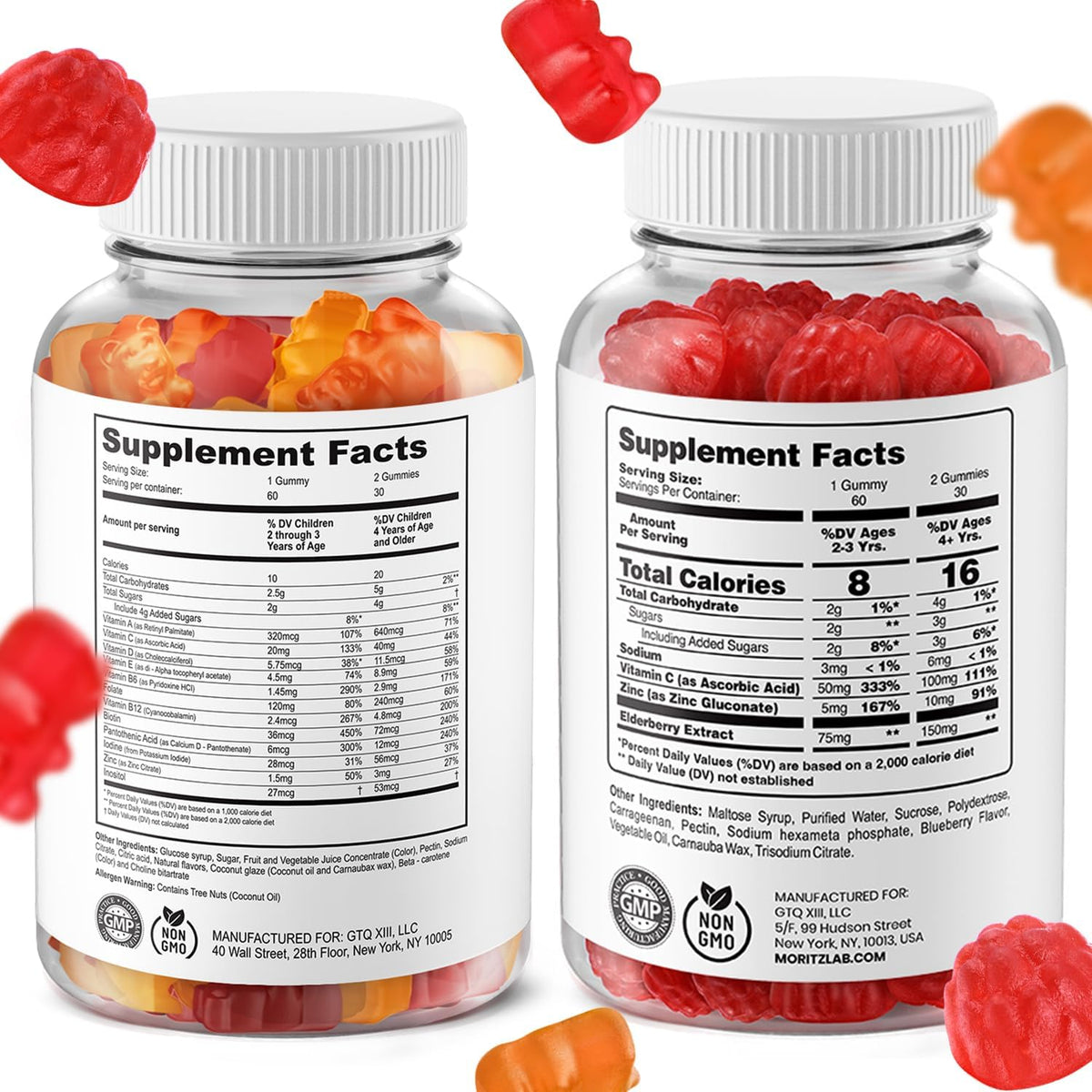 DR. MORITZ Elderberry Gummies for Children (60 Count) and Children's Multivitamin Gummies Bundle (120 Count, 2 Pack) – for Immune Support and Overall Health – Toddler Vitamins Supplement - görsel 2