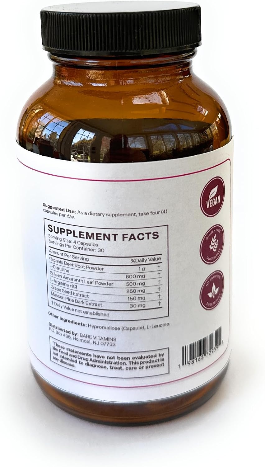 BARE VITAMINS My Healthy Heart – Nitric Oxide Supplement for Cardiovascular Support (120 Capsules) - görsel 3
