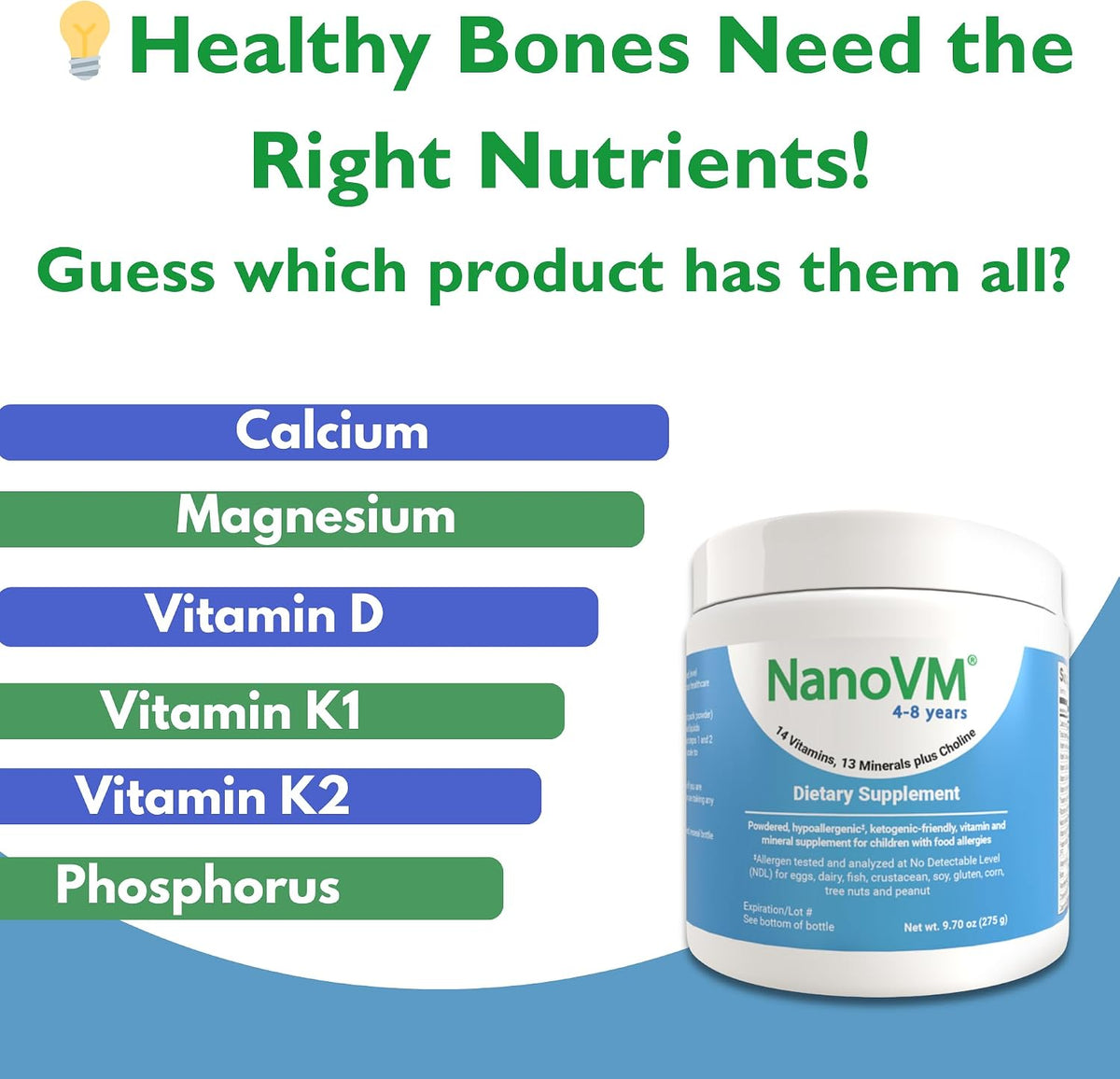 NanoVM Allergen-Free Kids Multivitamin Powder, 4-8 Years, Unflavoured, 275g - görsel 5