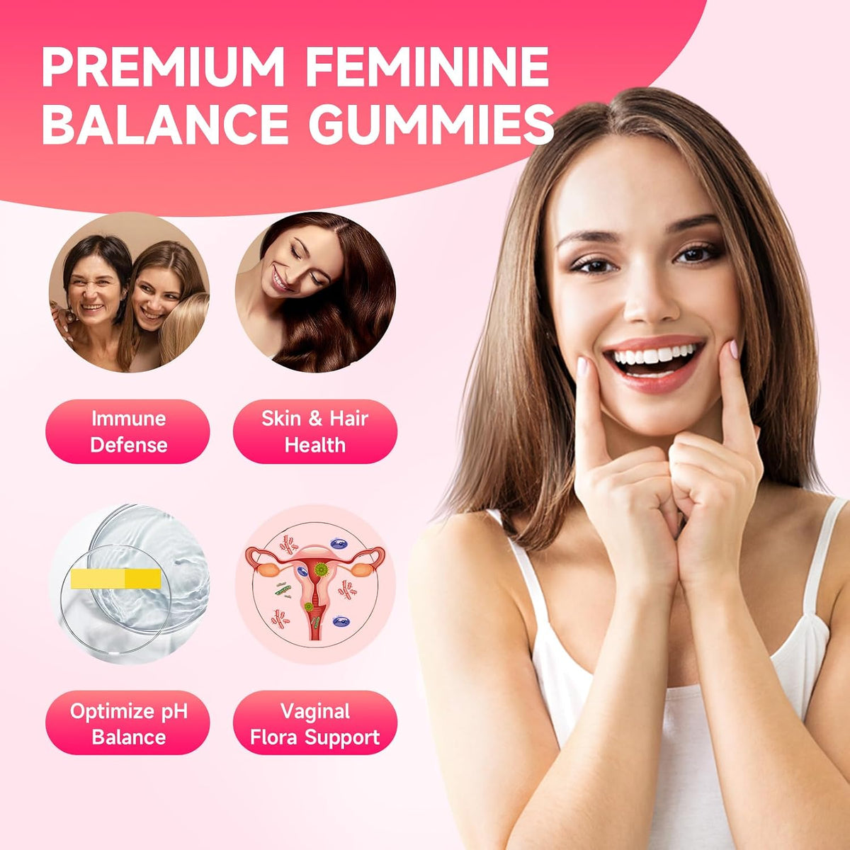 Feminine Balance Gummies for Women | with Probiotics & Vitamin C | Vegan, Gluten-free, Strawberry Flavour | 60 Gummies - görsel 4